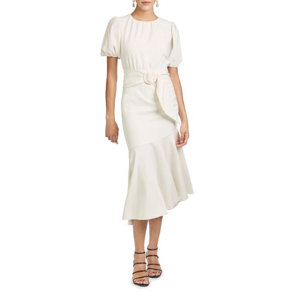 Sachin + Babi Camilla Belted Peplum Stretch Crepe Dress White Sz 16W - Picture 2 of 8